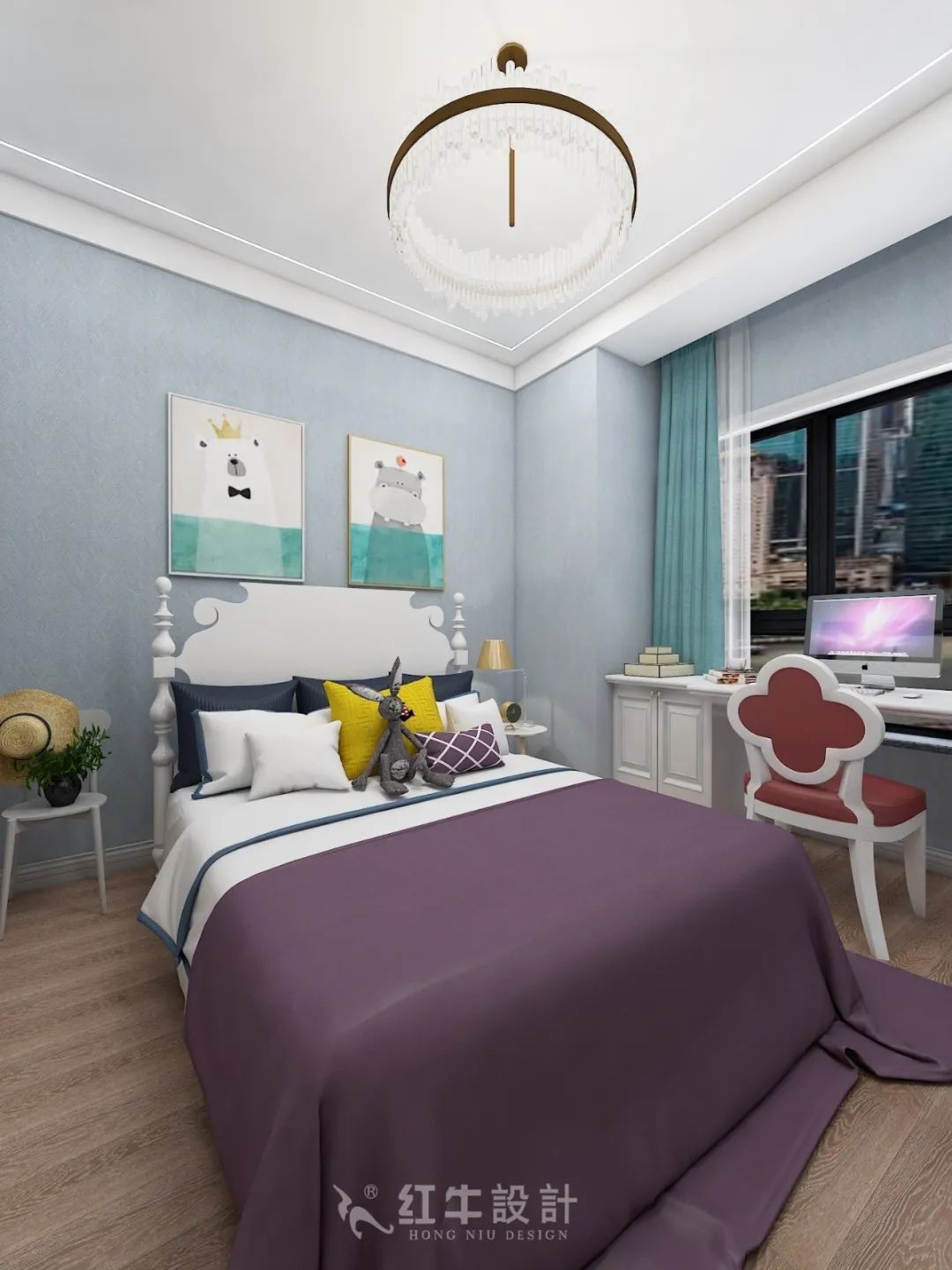 红牛设计--创源龙樾116㎡轻奢风格08效果图欣赏_次卧